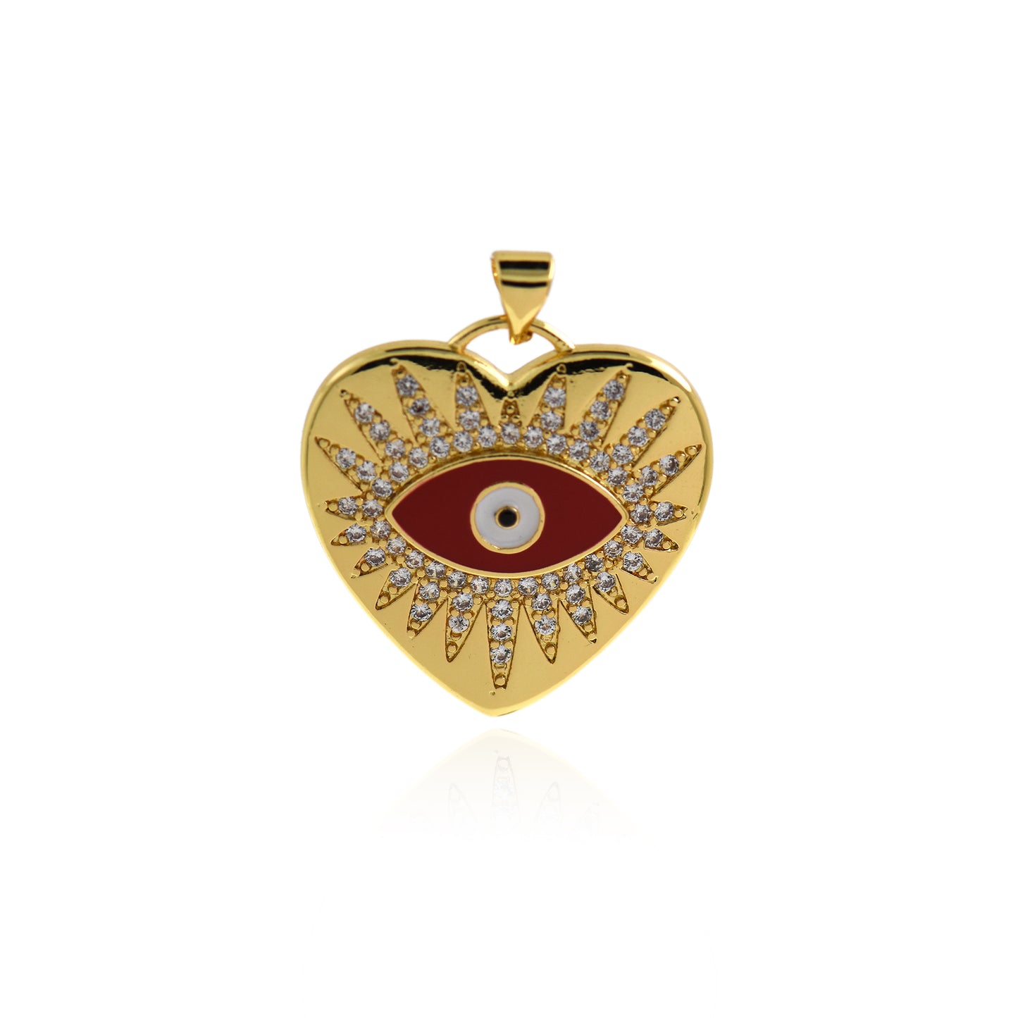 Heart Shaped Gold Plated Evil Eye Pendant, Evil Eye Charm 25x25mm