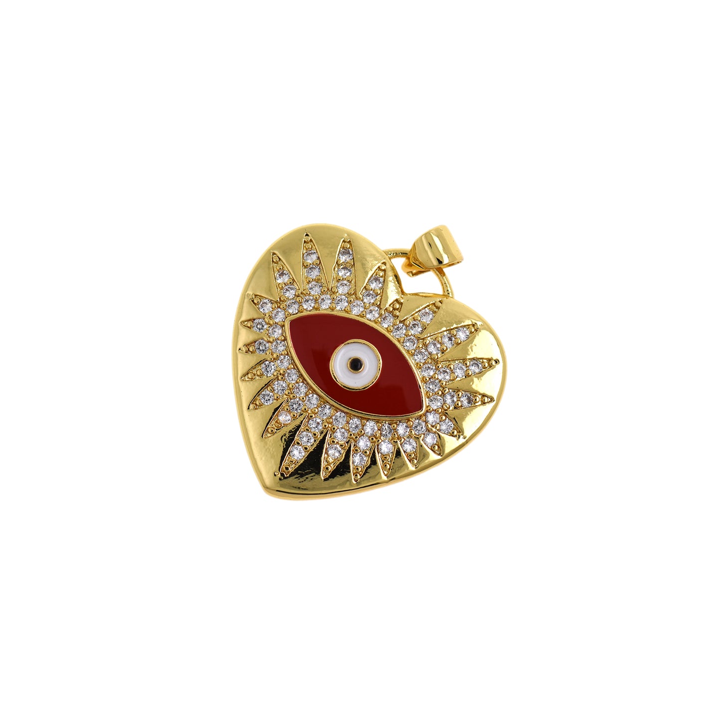 Heart Shaped Gold Plated Evil Eye Pendant, Evil Eye Charm 25x25mm