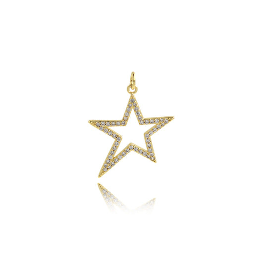 CZ Micropavé Cutout Star Pendant, Star Accessories 30x25mm