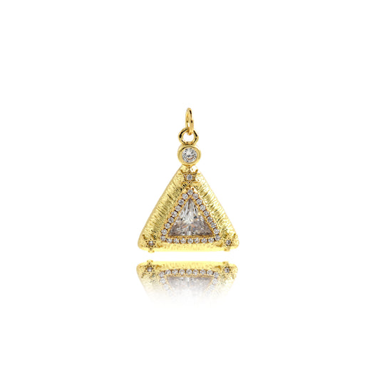 Gold Triangle Charm, 18K Gold Filled Diamond Jewelry Pendant 19x15mm