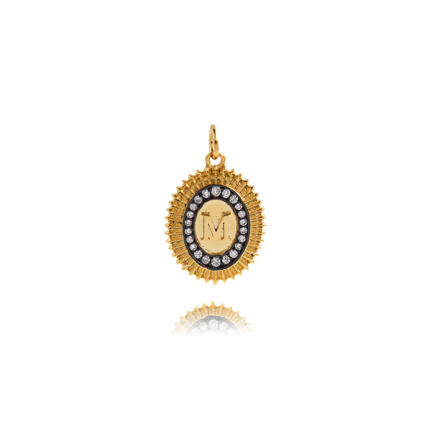 Oval M Charm, 18K Gold Filled Diamond Jewelry Pendant 20x15mm