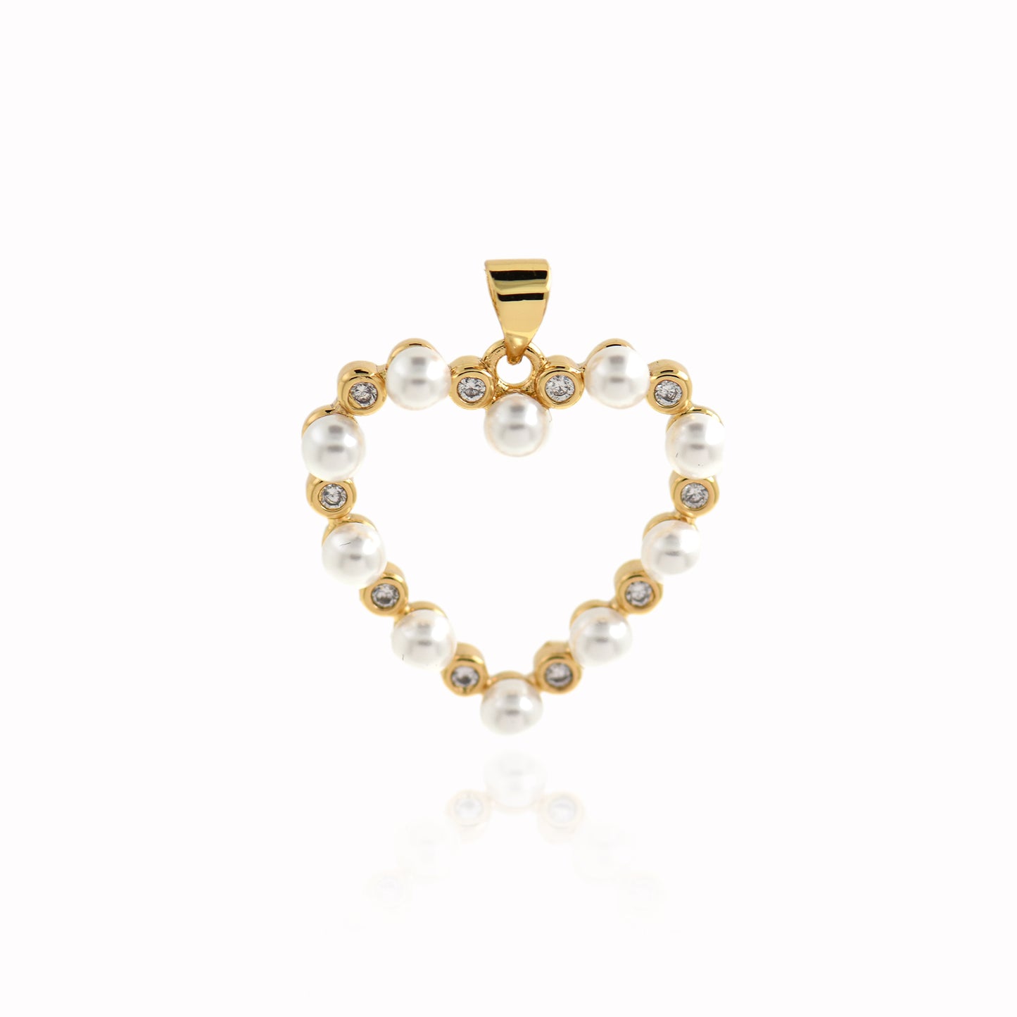 Gold Plated Pearl and Diamond Openwork Heart Pendant 25x24mm