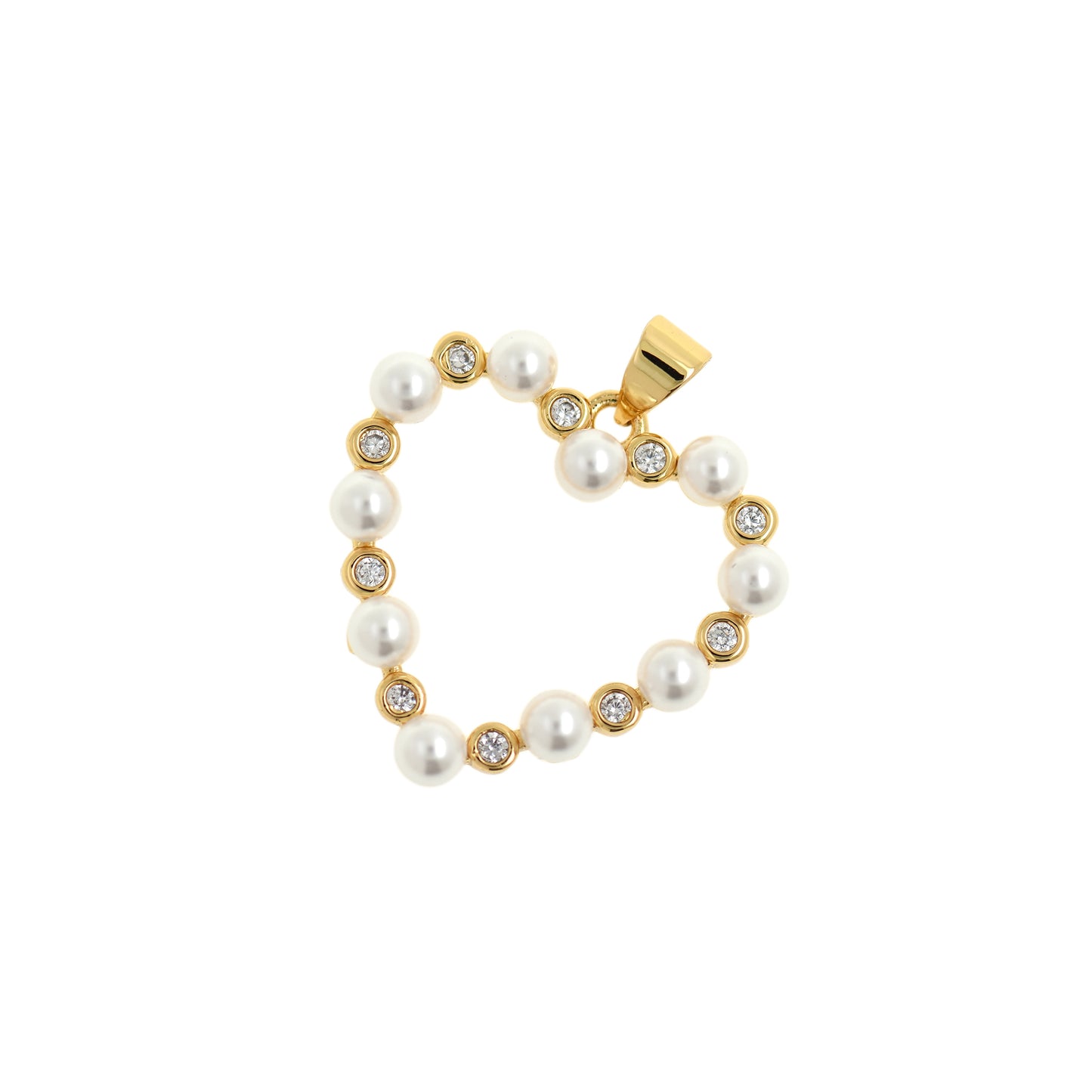 Gold Plated Pearl and Diamond Openwork Heart Pendant 25x24mm