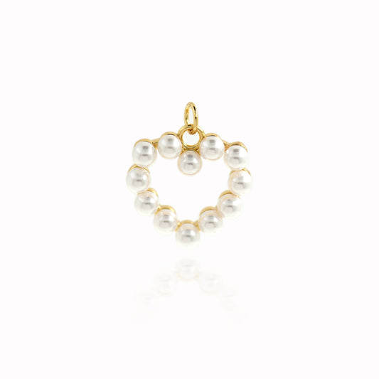 Delicate Brass Pearl Openwork Heart Pendant, Pearl Ornament 19x19mm