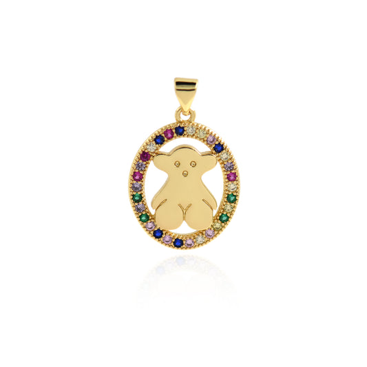 Colorful Zircon Gold Plated Bear Pendant 22x16mm