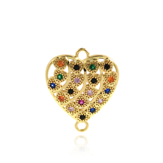 Delicate Gold Plated Zircon Heart Pendant, Heart Jewelry 30x25mm