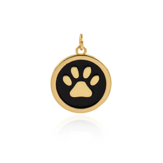 18K Filled Gold Footprint Pendant, Enamel Footprint Pendant 18mm