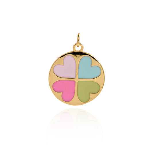 18K Filled Gold Clover Pendant, Colorful Enamel Clover Jewelry 19mm