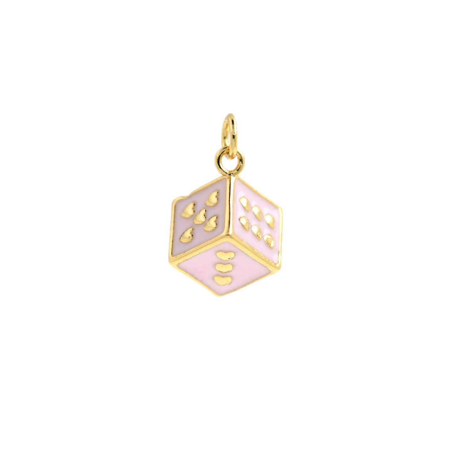 18K Filled Gold Dice Charm, Enamel Dice Pendant 9x9x9mm