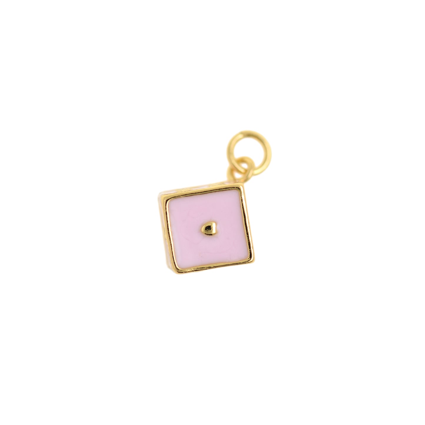 18K Filled Gold Dice Charm, Enamel Dice Pendant 9x9x9mm