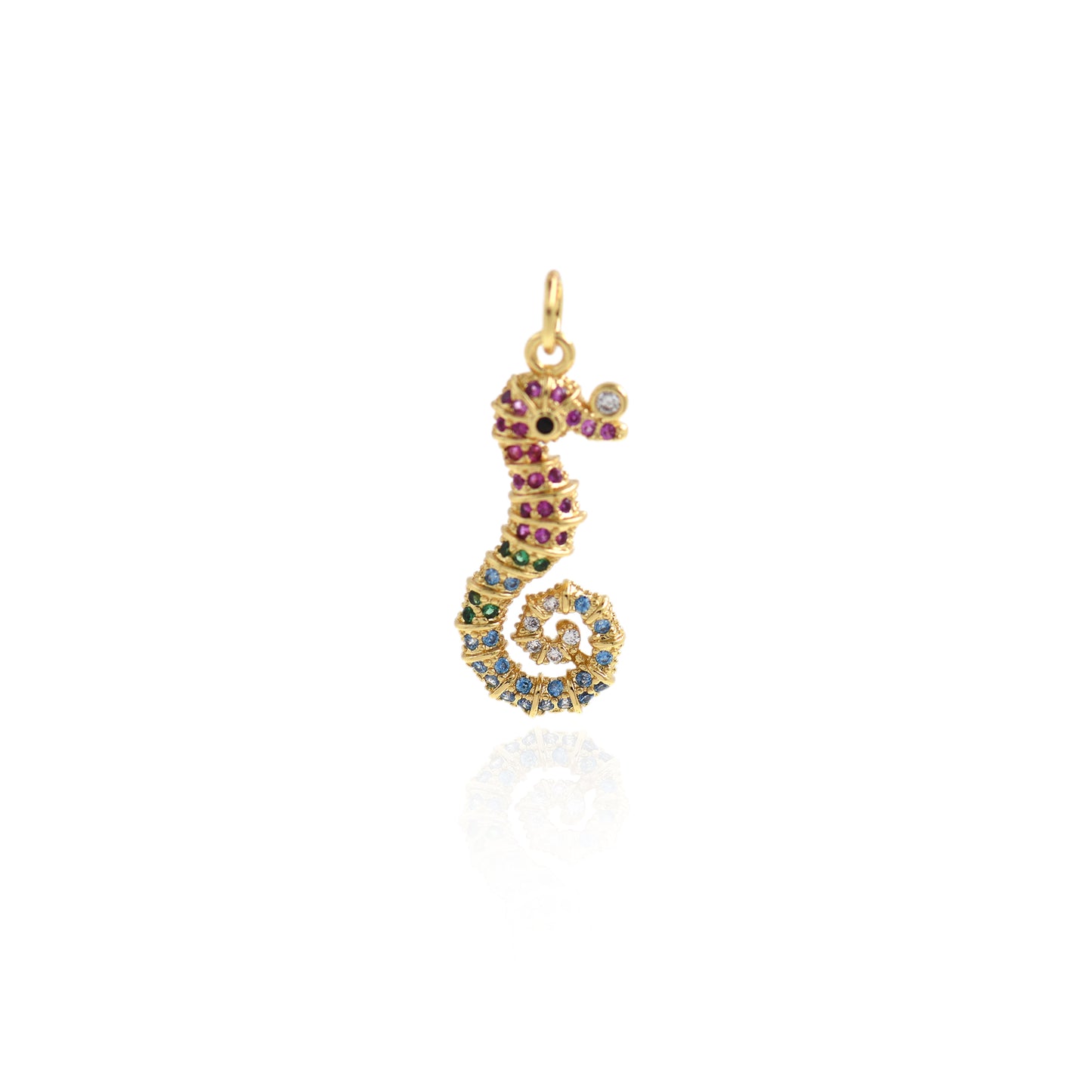 18K Gold Filled Colorful Zircon Seahorse Pendant 23x10mm