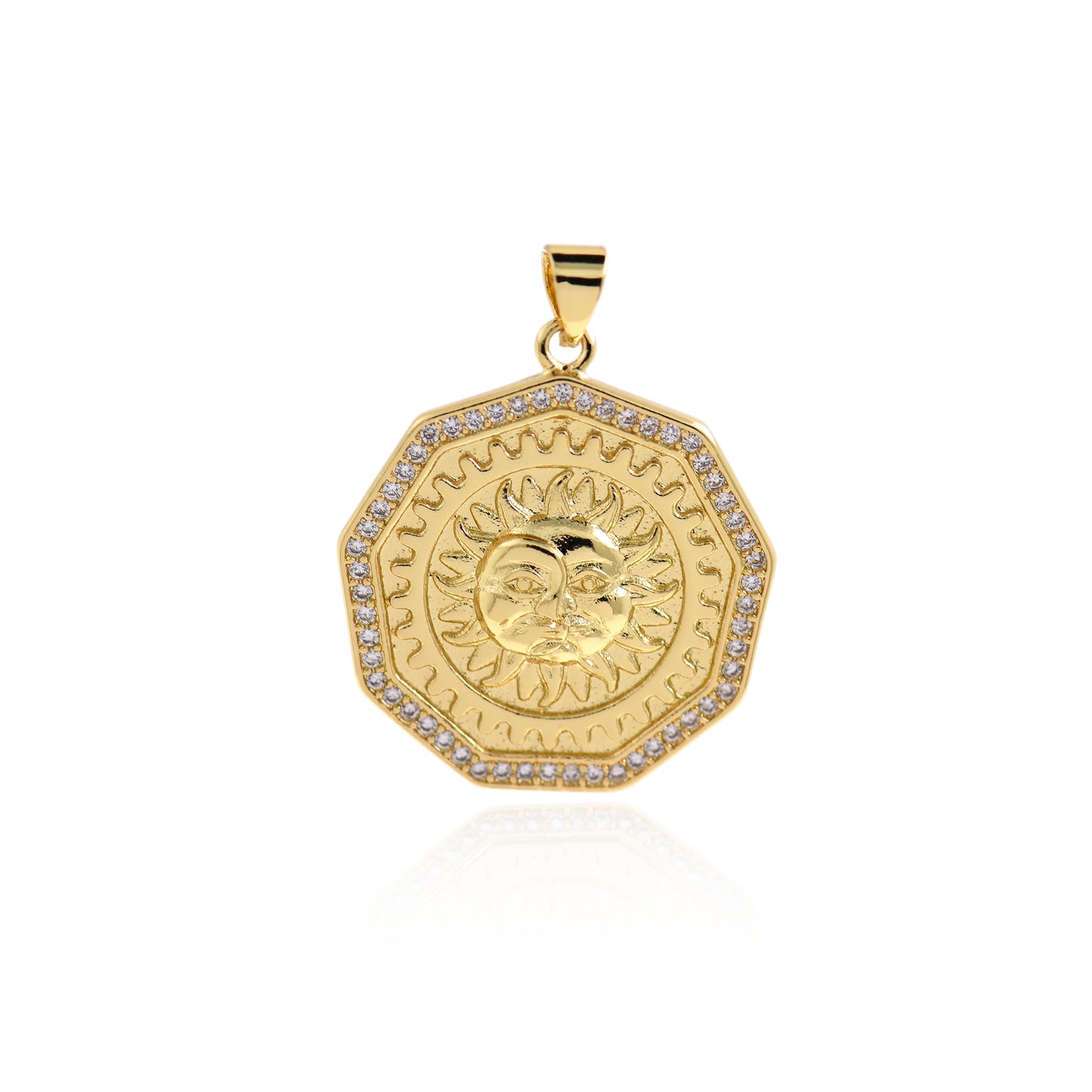 18K Filled Gold Diamond Helios Pendant 25x25mm