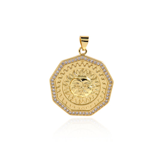 18K Filled Gold Diamond Helios Pendant 25x25mm