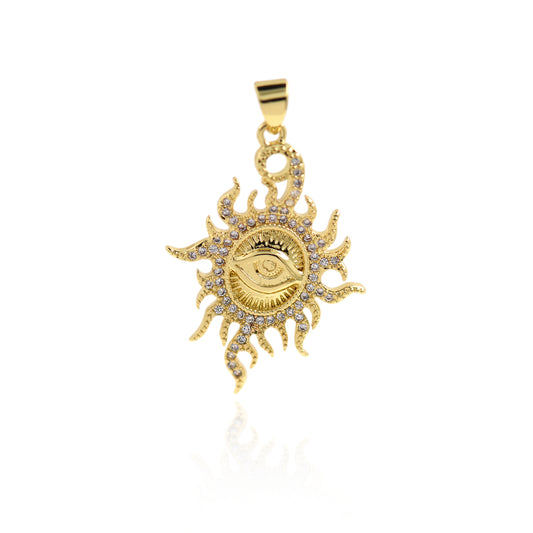 Brass Sun Evil Eye Pendant, Evil Eye Charm 31x22mm