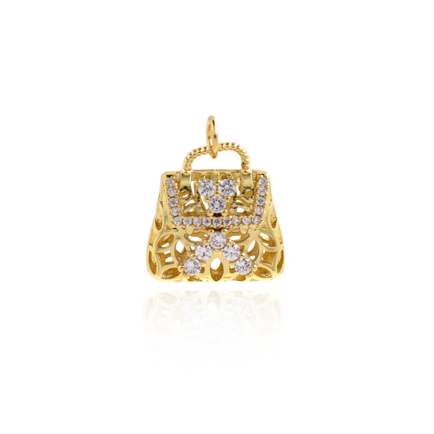 18K Filled Gold Diamond Handbag Pendant 17x16mm