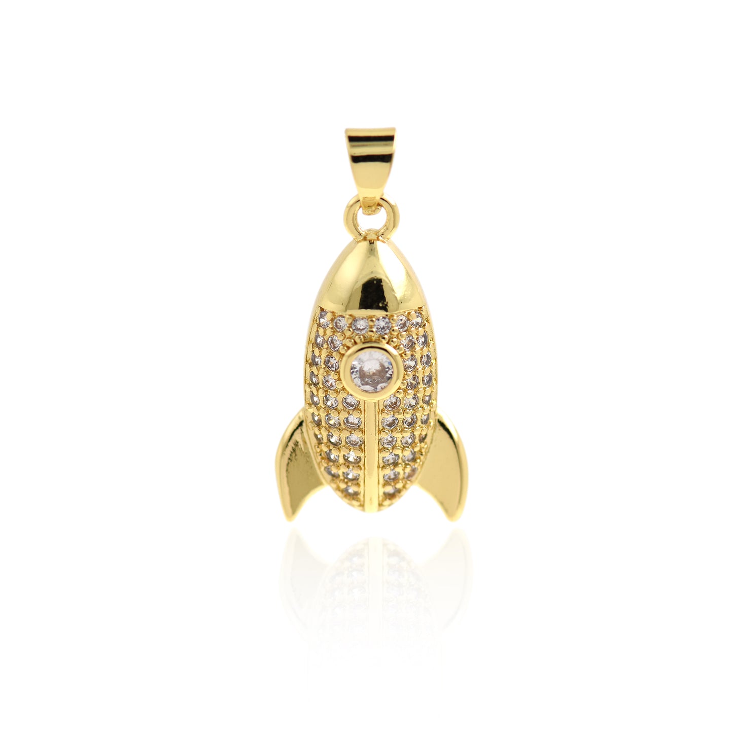 18K Filled Gold Rocket Pendant with Diamonds 23x13mm