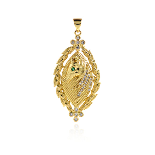 Delicate Unicorn Pendant, 18K Filled Gold Inlaid Zircon Pendant 41x20mm