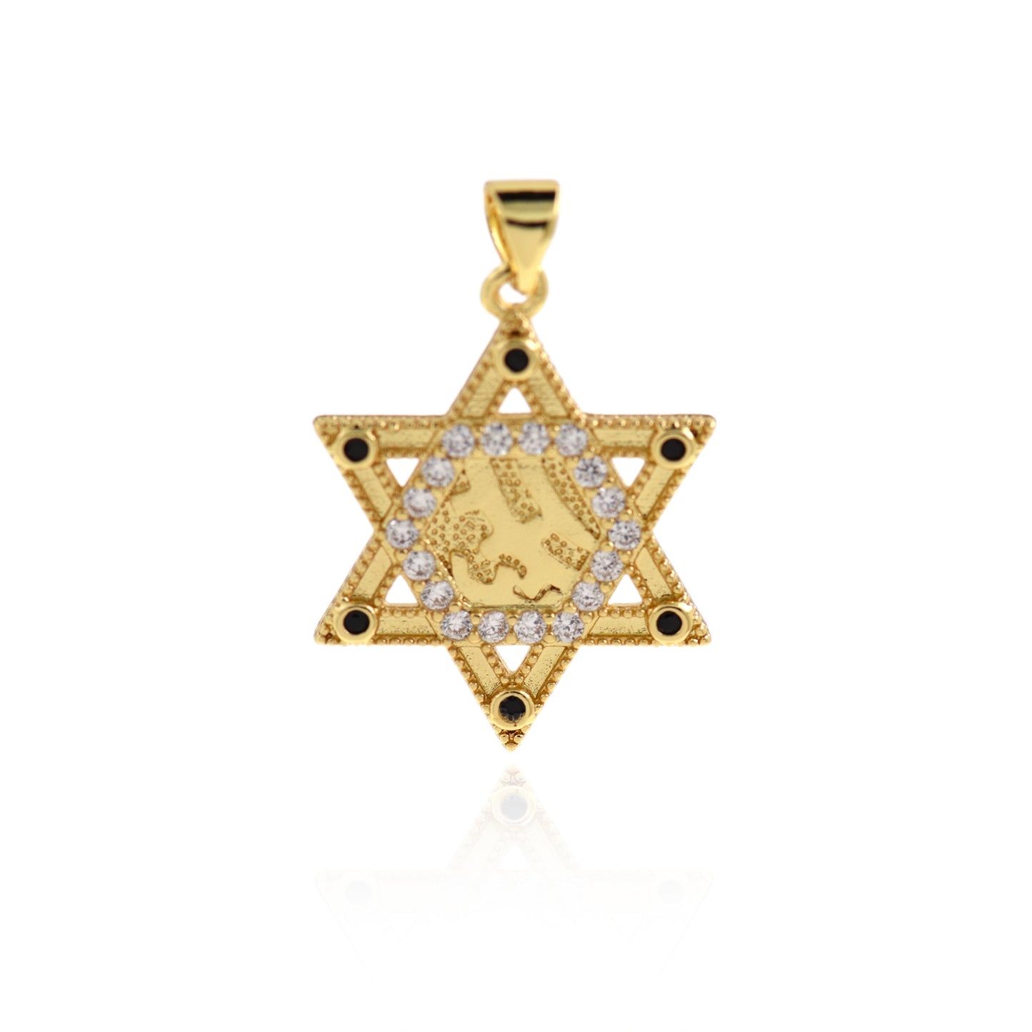 18K Gold Plated Hexagonal Star Pendant with Diamonds 27x21mm