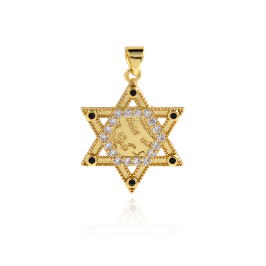 18K Gold Plated Hexagonal Star Pendant with Diamonds 27x21mm