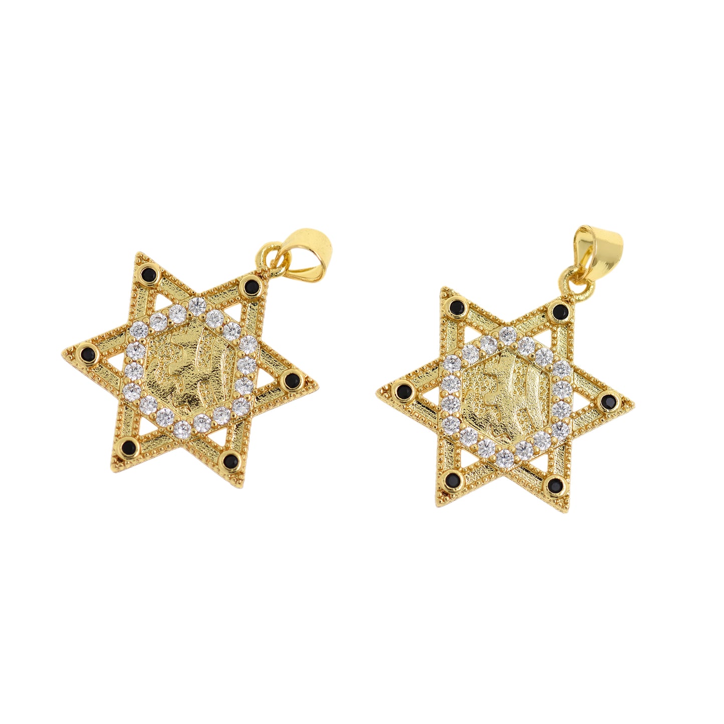 18K Gold Plated Hexagonal Star Pendant with Diamonds 27x21mm