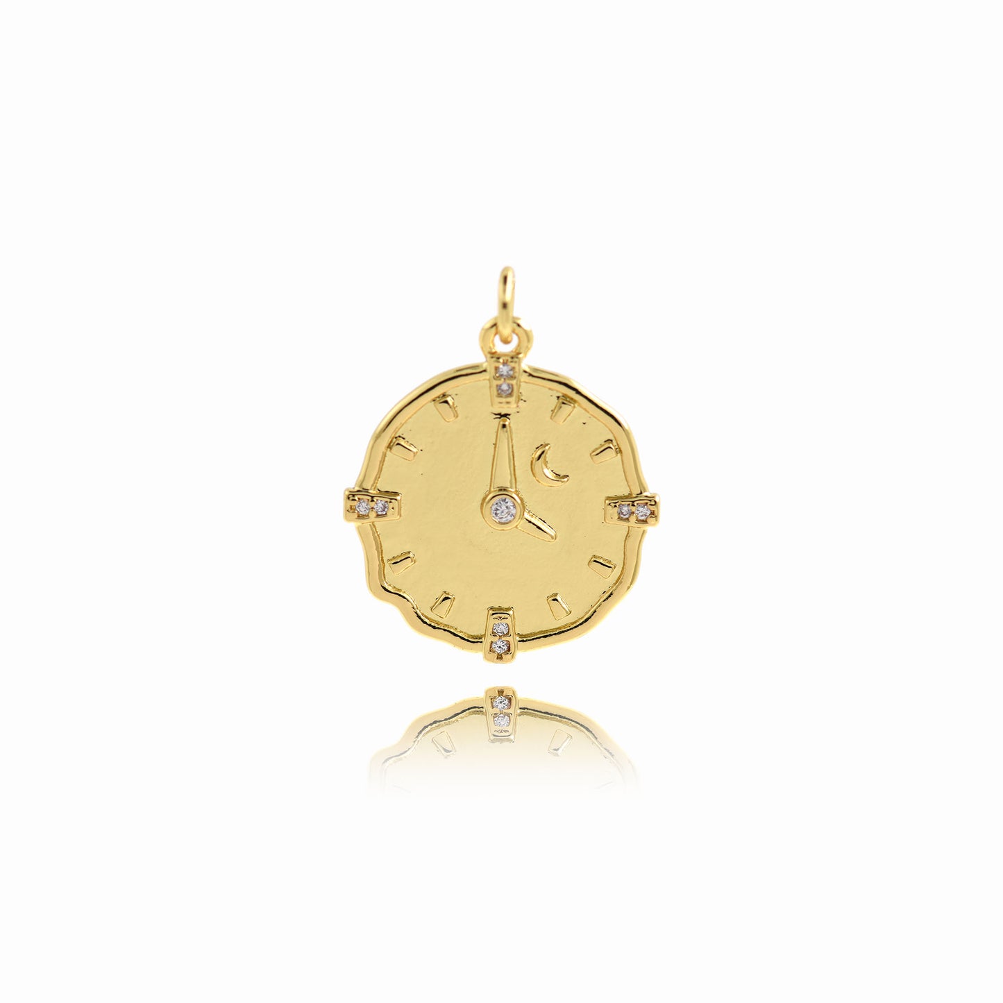 18K Gold Plated Diamond Clock Pendant 23x20mm