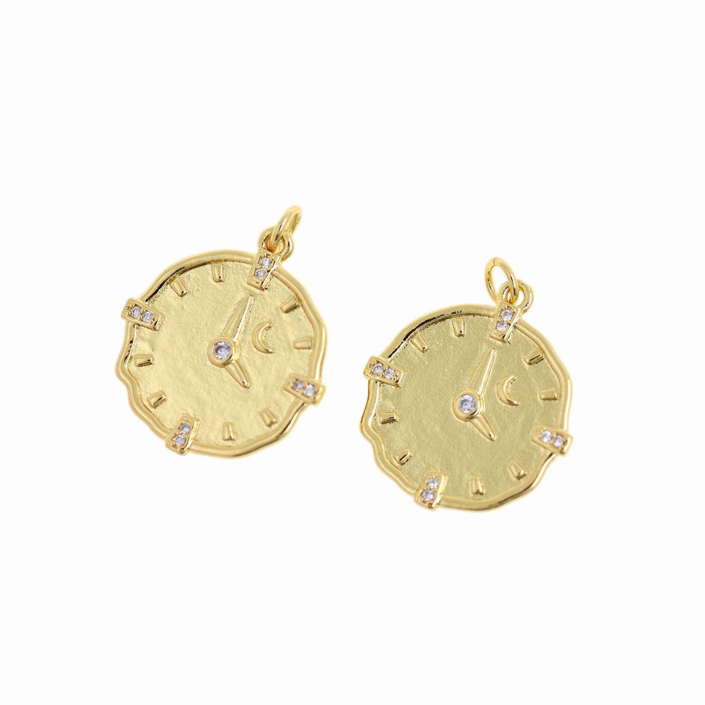 18K Gold Plated Diamond Clock Pendant 23x20mm