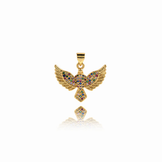 Colorful Zircon Bird Pendant, 18K Filled Gold Diamond Bird Pendant 22x17mm