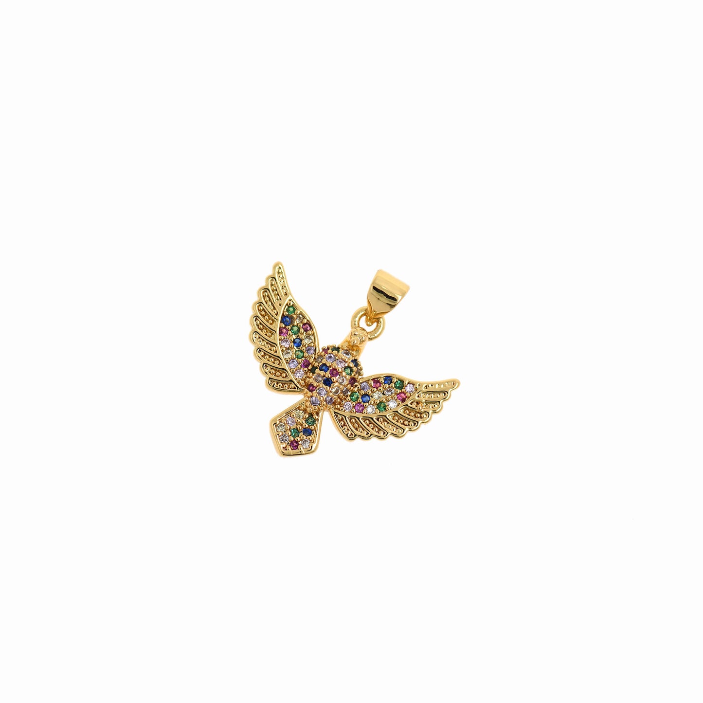 Colorful Zircon Bird Pendant, 18K Filled Gold Diamond Bird Pendant 22x17mm