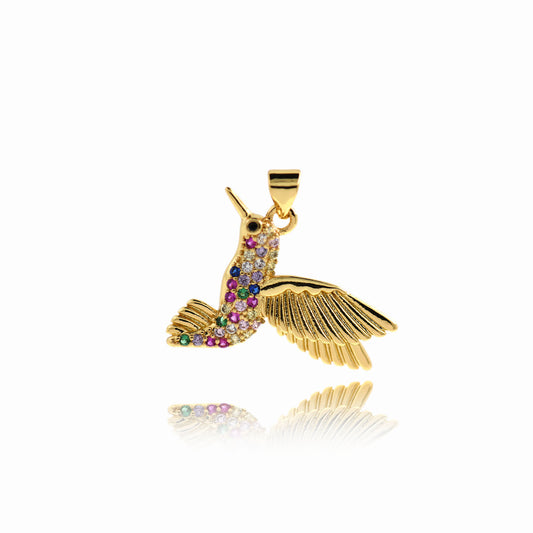 Delicate CZ Bird Pendant, Colorful Zircon Bird Pendant in Brass 23x19mm