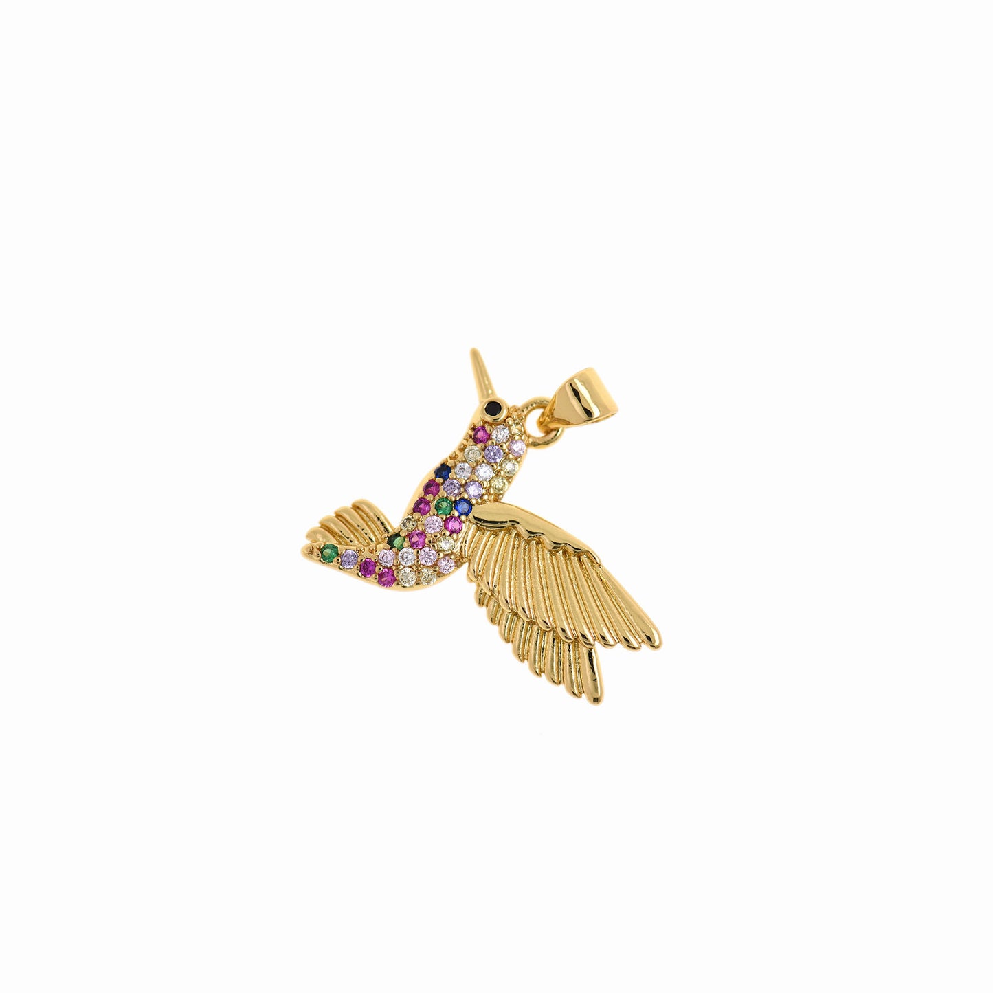 Delicate CZ Bird Pendant, Colorful Zircon Bird Pendant in Brass 23x19mm