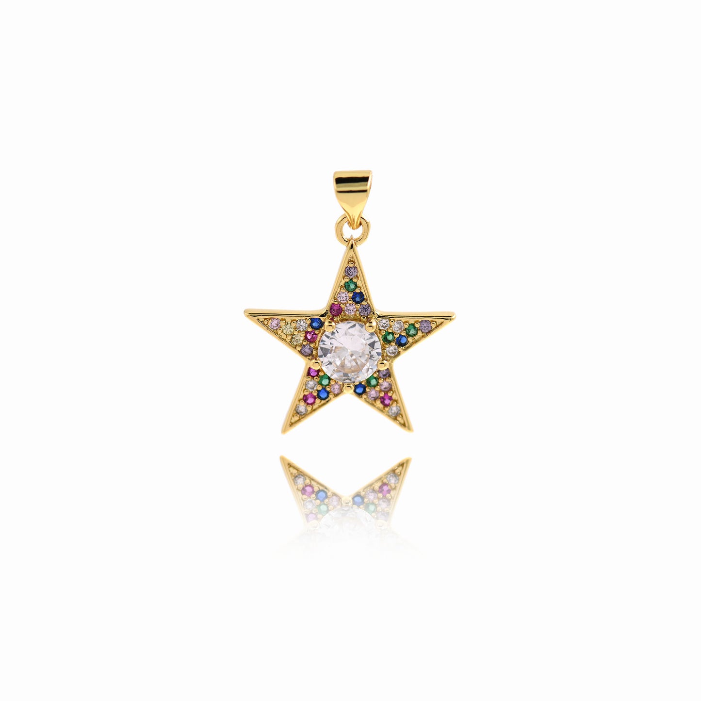 Colorful Zircon Star Pendant, CZ Brass Star Charm 21x20mm