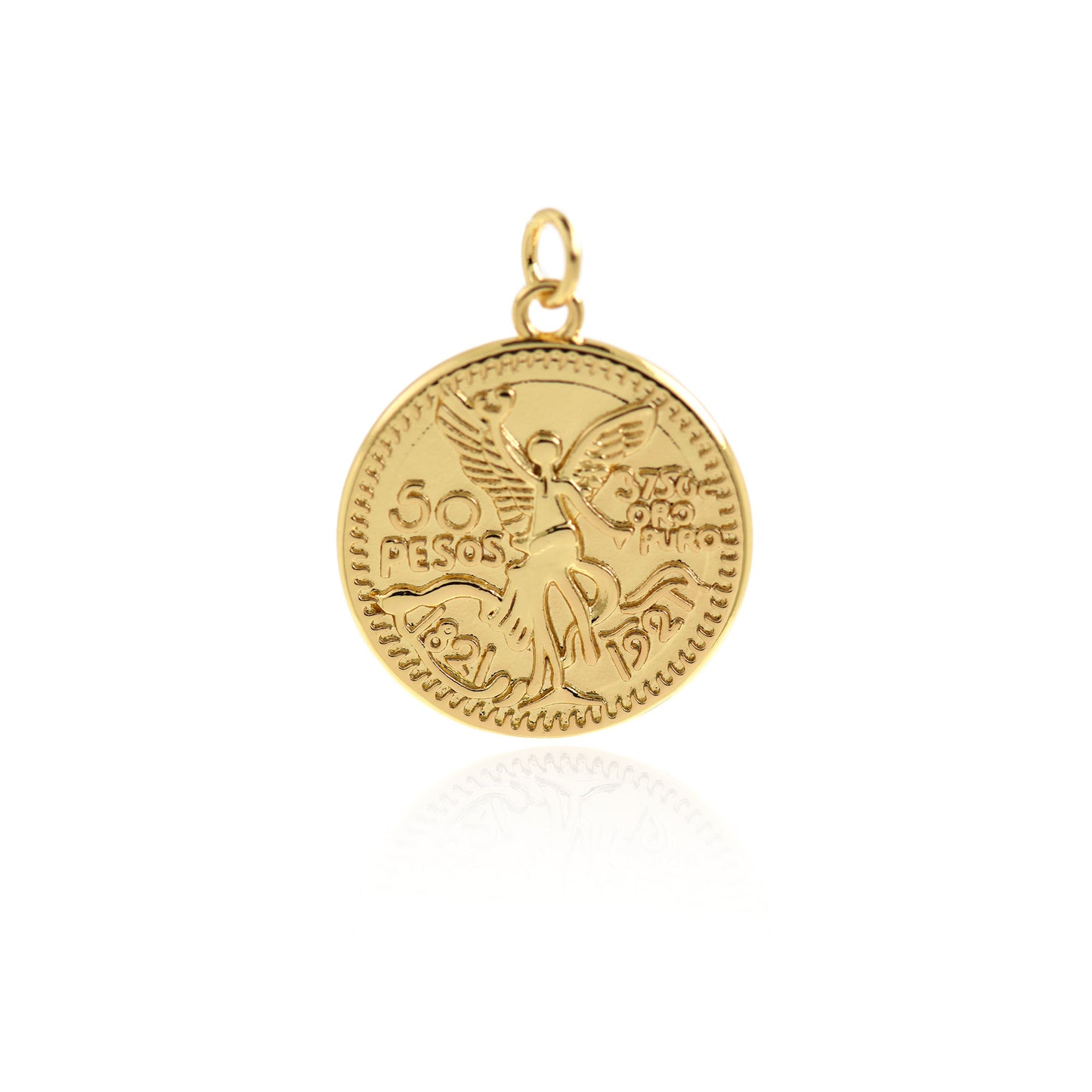 18K Filled Gold Angel Round Medal Pendant, Angel Charm  28x20mm