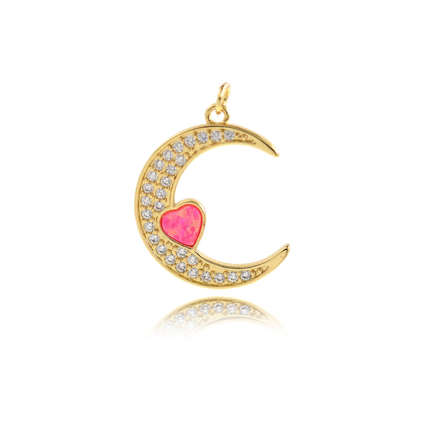 CZ Micro Pave Moon Heart Charm, Enamel Heart Charm 27x22mm