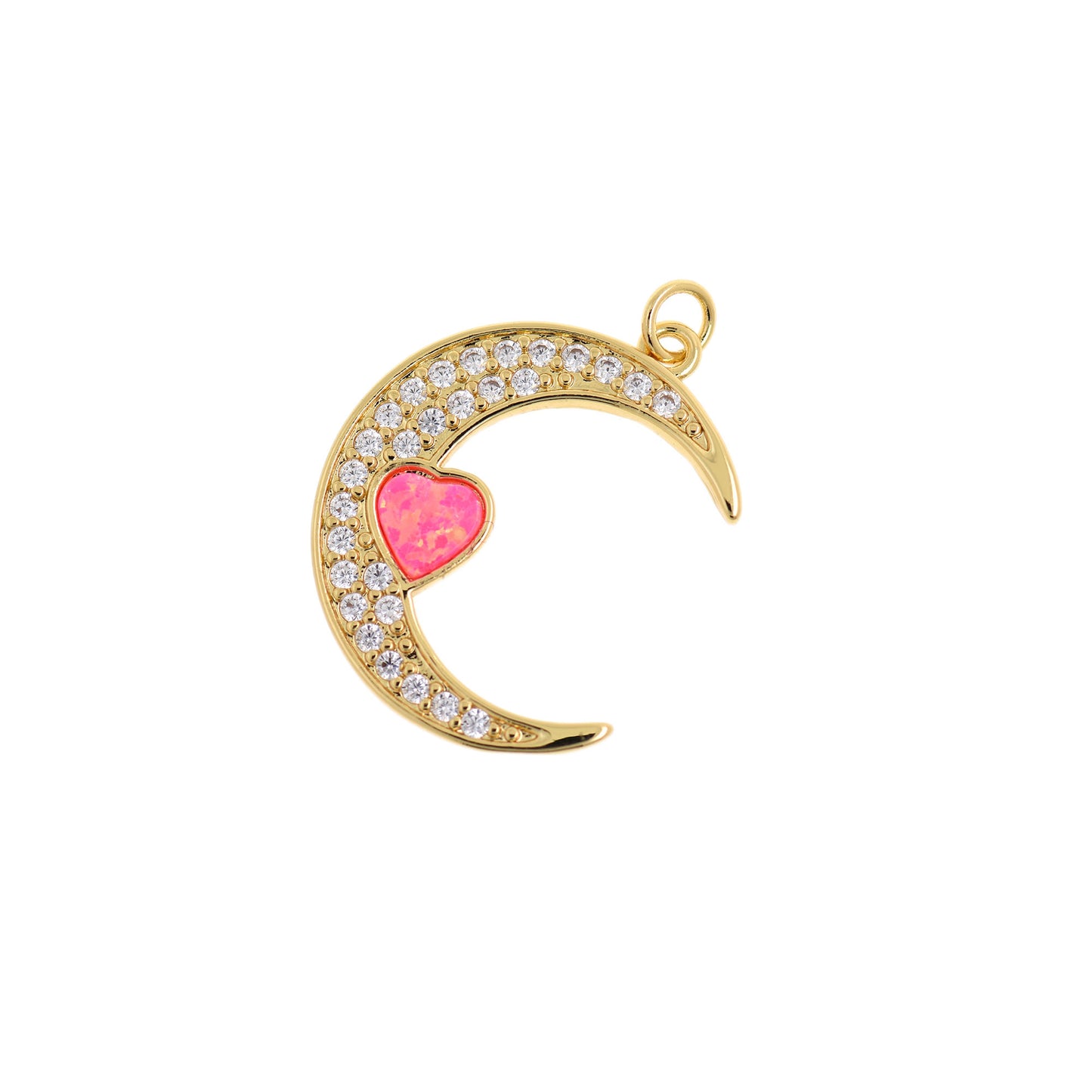 CZ Micro Pave Moon Heart Charm, Enamel Heart Charm 27x22mm