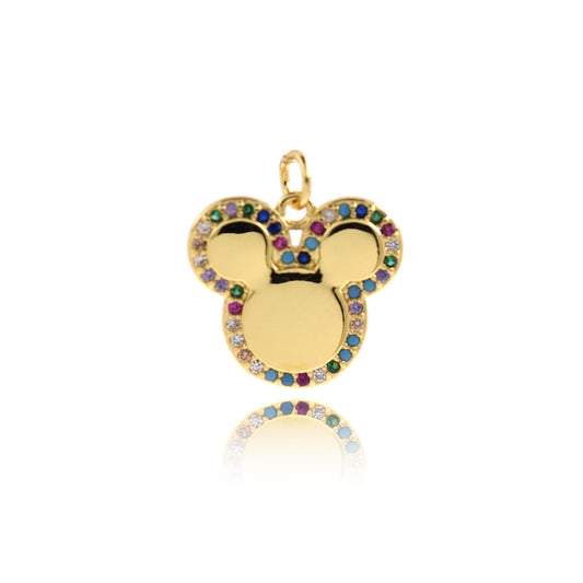 18K Gold Plated Bear Head Pendant with Colorful Zircon 18x17mm