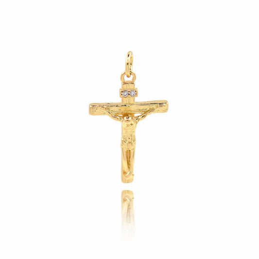 18K Filled Gold Passion Pendant with Diamonds, Cross Charm 23x15mm