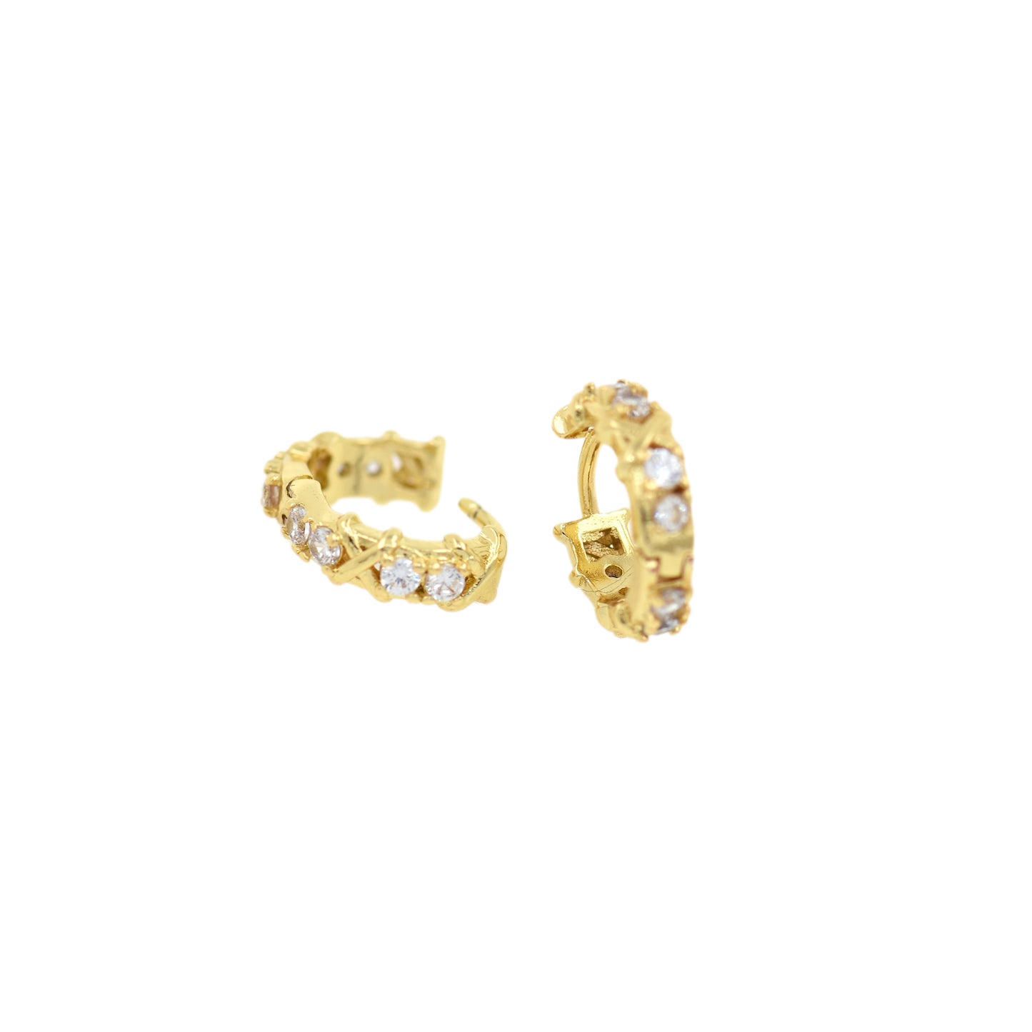 18K Filled Gold Diamond Twist Stud Earrings 12x4mm