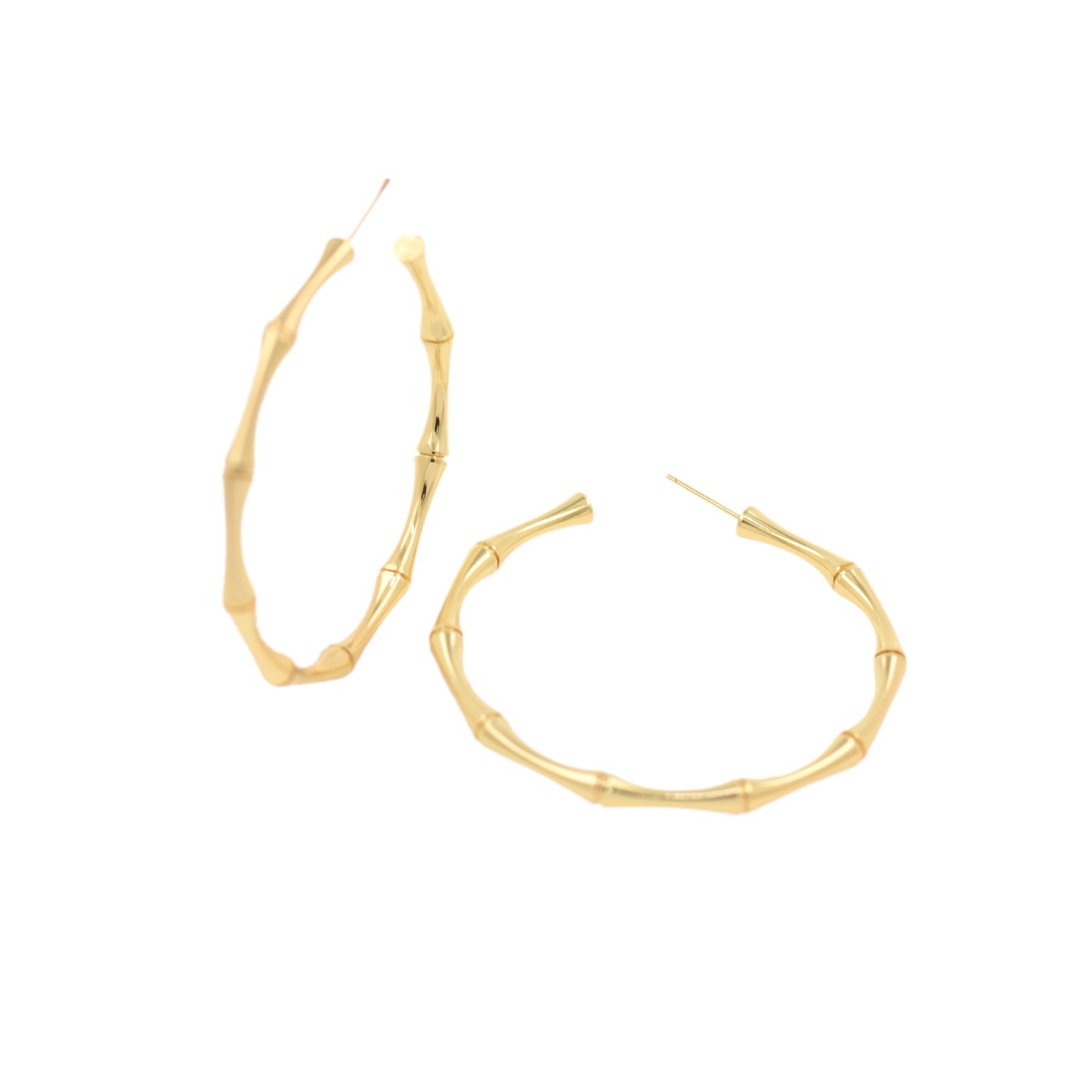 18K Filled Gold Bamboo Hoop Stud Earrings 54x4mm