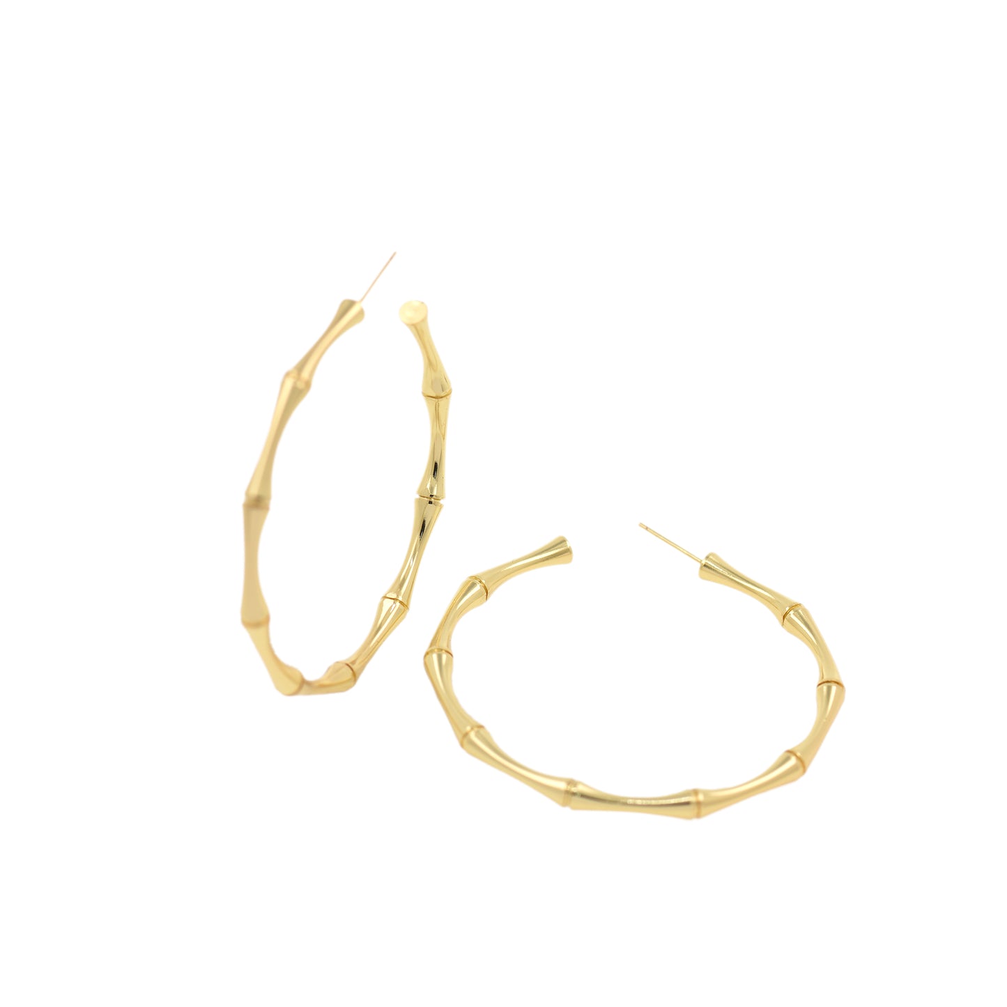 18K Filled Gold Bamboo Hoop Stud Earrings 54x4mm