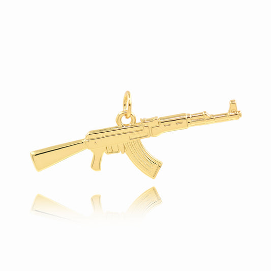 18K Gold Plated Submachine Gun Pendant, Submachine Gun Charm 39x13mm