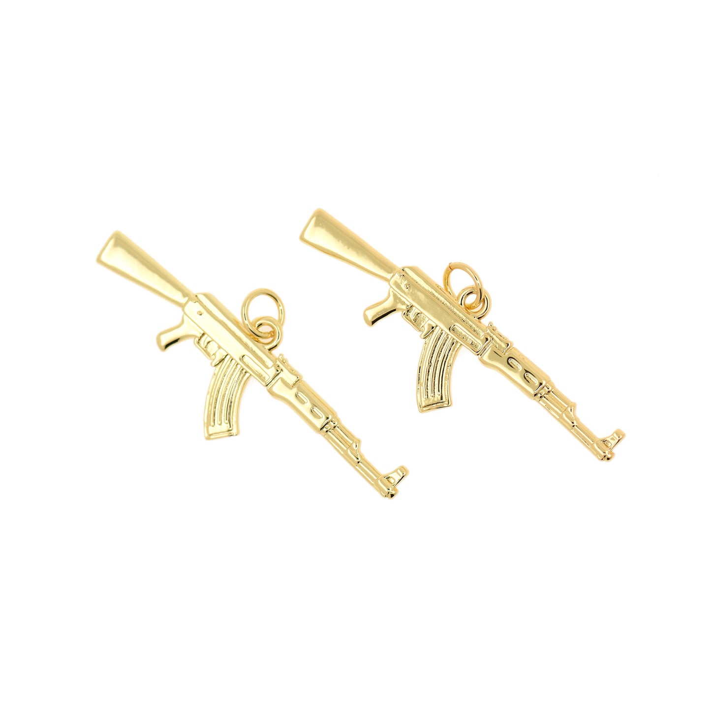 18K Gold Plated Submachine Gun Pendant, Submachine Gun Charm 39x13mm