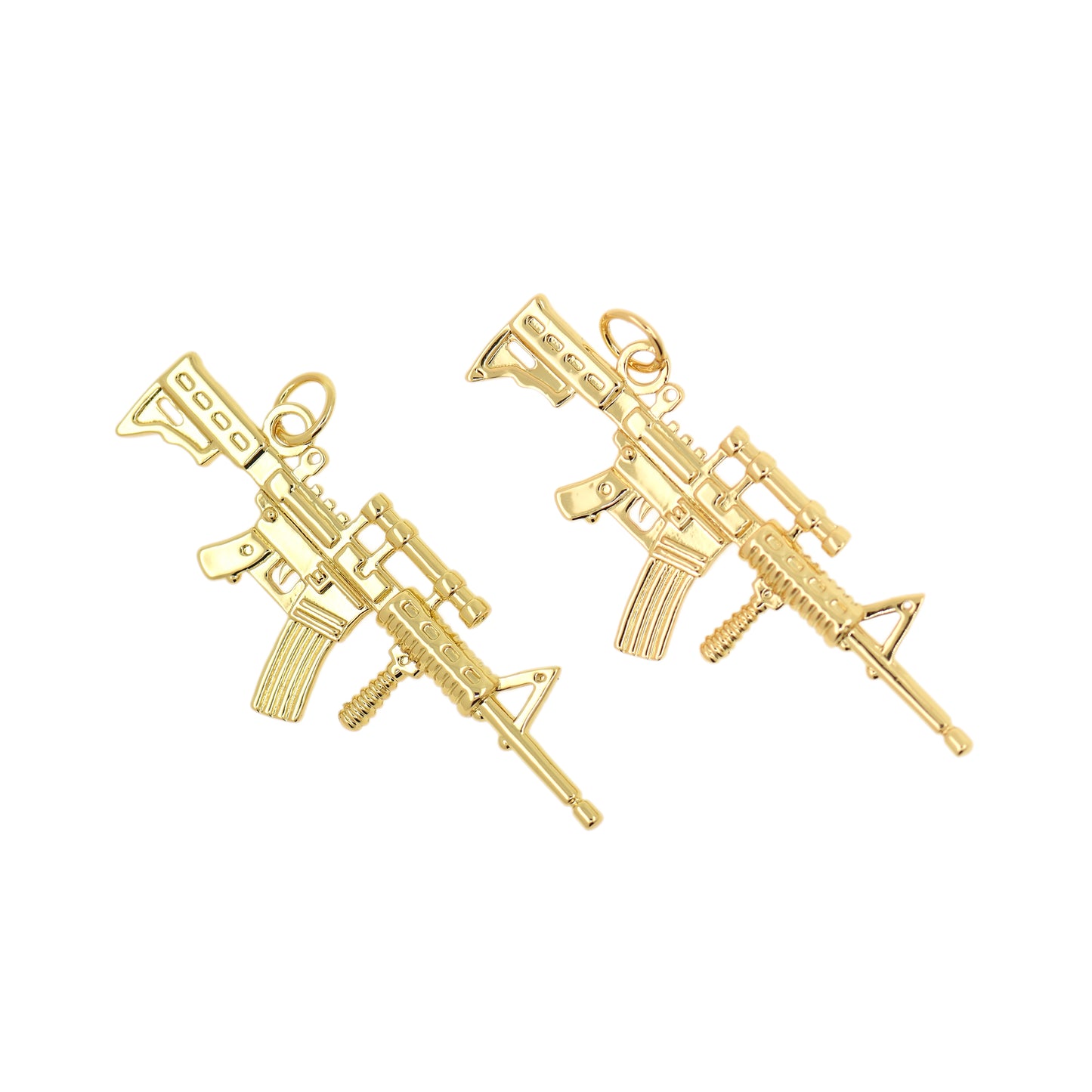 Brass Submachine Gun Pendant, Submachine Gun Charm 40x16mm