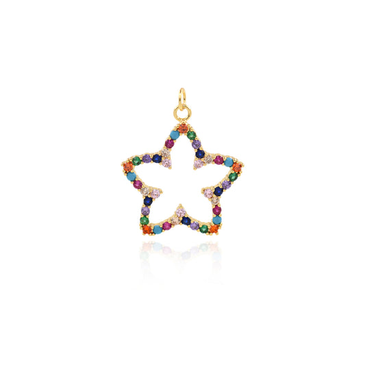 18K Filled Gold Set Colored Zircon Openwork Star Pendant 28x26mm