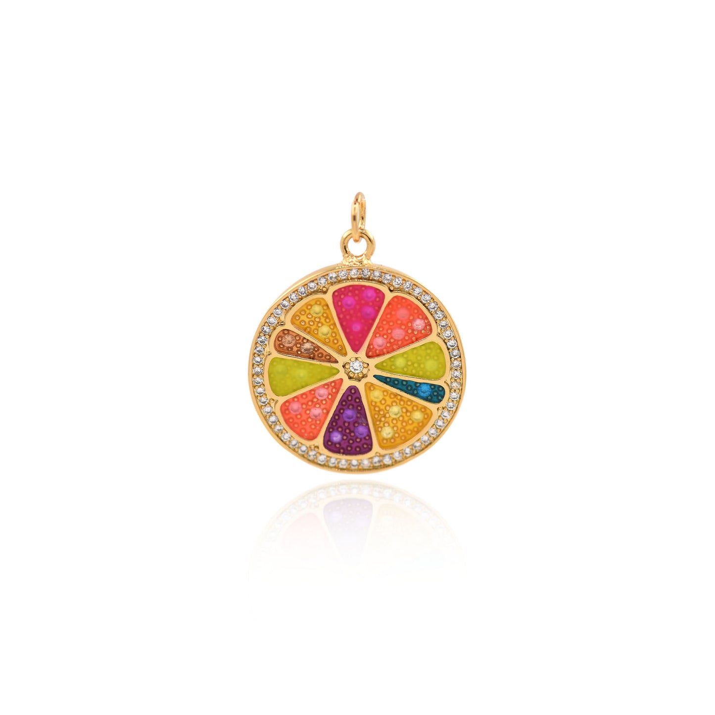 Colorful Zircon Brass Orange Pendant  22mm