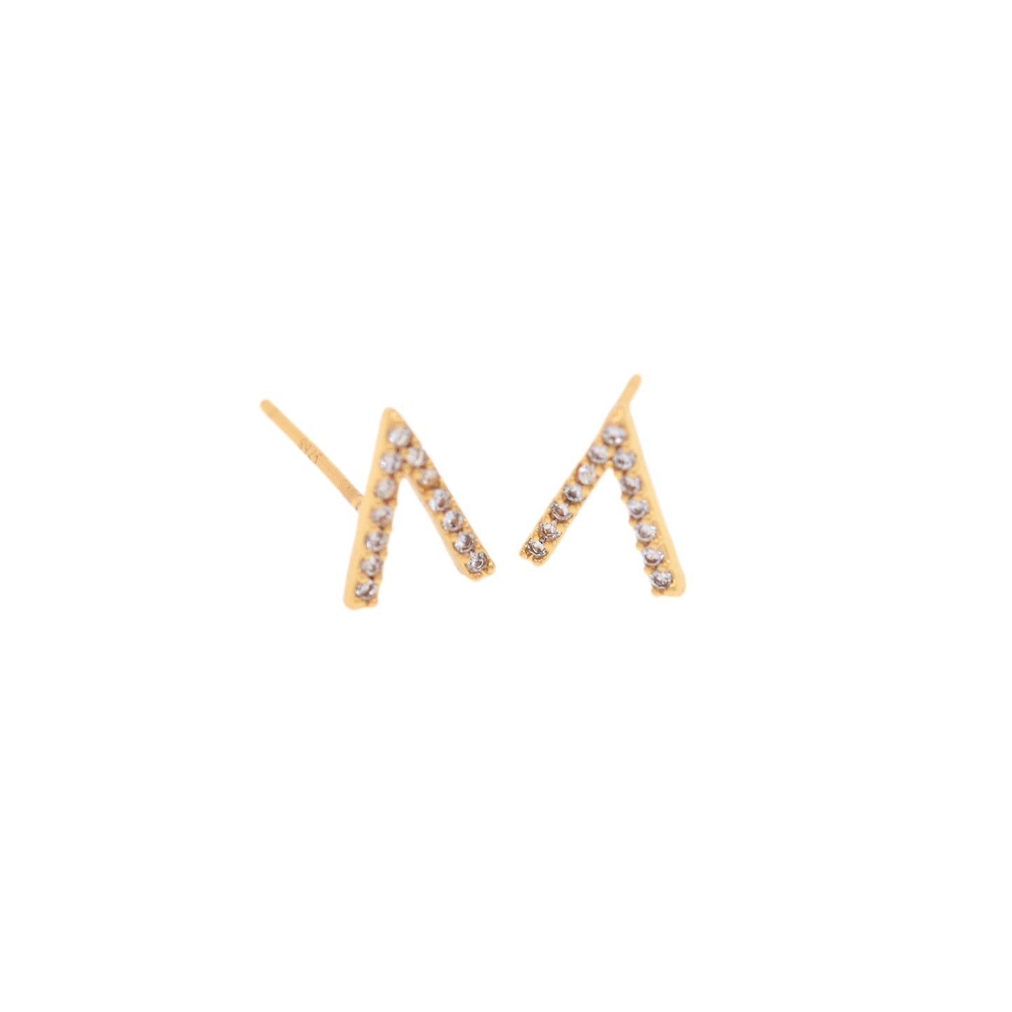 18K Filled Gold Diamond Letter V Stud Earrings 8.5x7mm