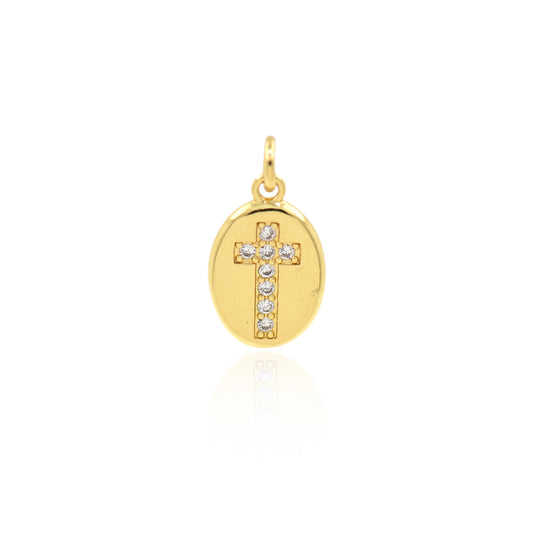 Gold Plated Cross Pendant with Diamonds 16x10mm