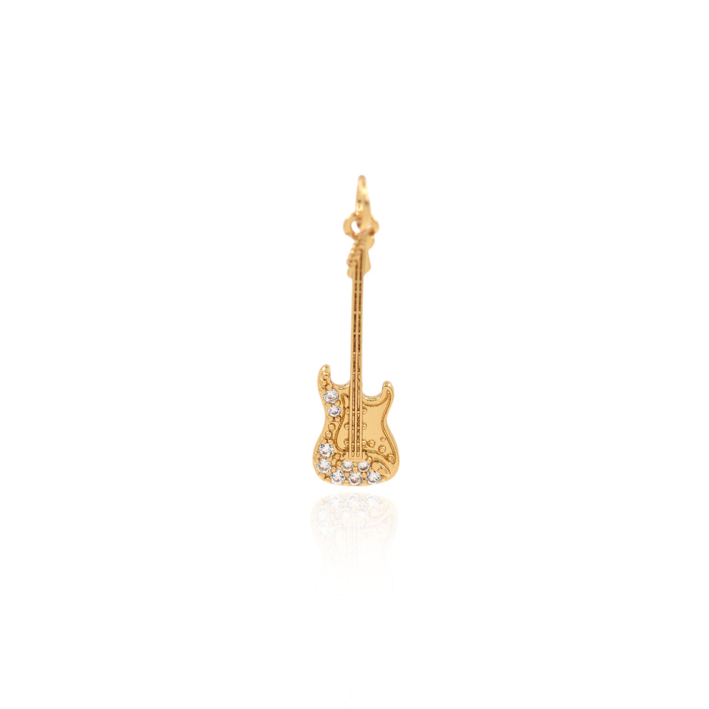 Gold Plated Diamond Guitar Pendant, Brass Diamond Guitar Pendant  27x8mm