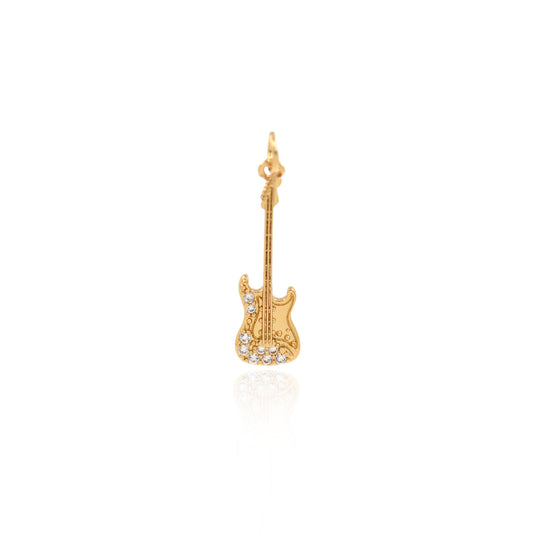 Gold Plated Diamond Guitar Pendant, Brass Diamond Guitar Pendant  27x8mm