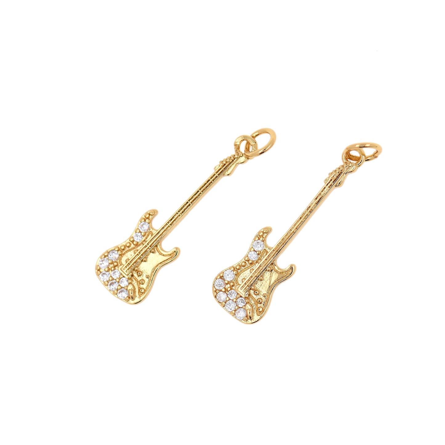 Gold Plated Diamond Guitar Pendant, Brass Diamond Guitar Pendant  27x8mm