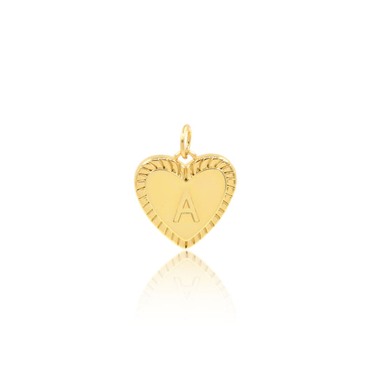 18K Filled Gold Heart Letter Pendant, Heart Charm, Letter Charm 16x15mm